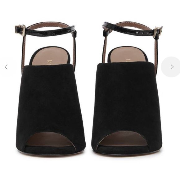 REISS Rena Black Suede Peep Toe Ankle Strap Heels - Picture 3 of 13